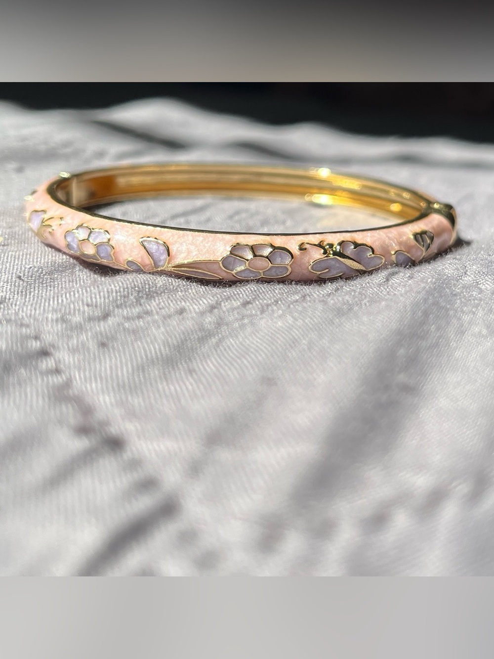 Pink Floral Enamel Gold-Tone Bangle Bracelet - Women Jewelry